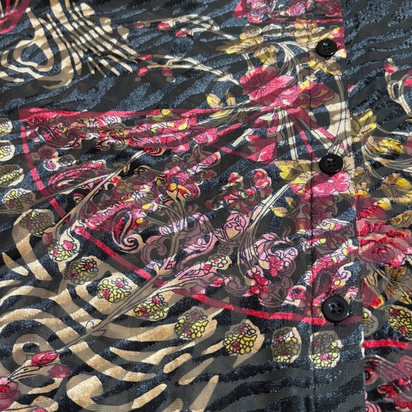 Women's Long Sleeve Velvet Burnout Tunic Top Button Up Sz L Boho Gypsy Caleoas - Picture 8 of 12